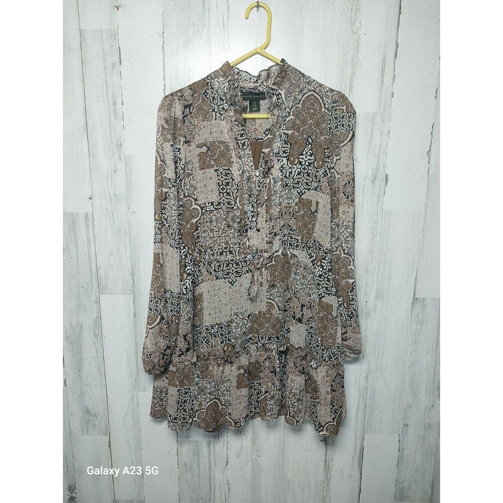 House of Harlow 1960 Boho Long Sleeve Prairie Hi-Neck Ruffle Dress Size 8